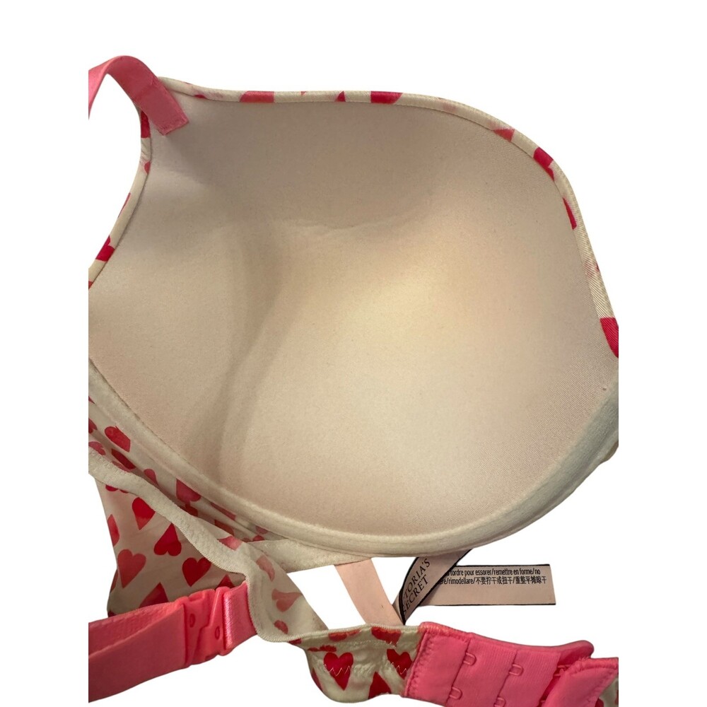 VICTORIA’S SECRET Valentines White Red Pink Hearts Push Up Underwire Bra 38DD - Picture 6 of 9